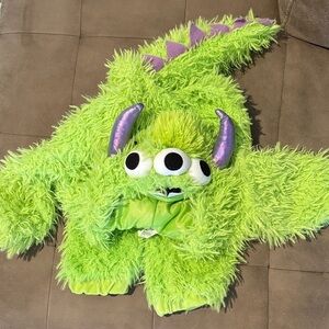 Target Bright Green Plush Three-Eyed Monster Hood with Purple Shiny Horns